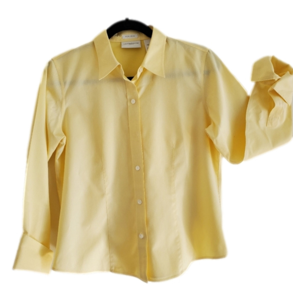 LIZ Claiborne Spring Yellow No Iron 100% Cotton Shirt Petite 8